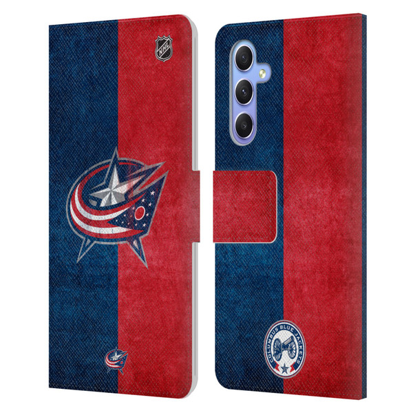NHL Columbus Blue Jackets Half Distressed Leather Book Wallet Case Cover For Samsung Galaxy A34 5G