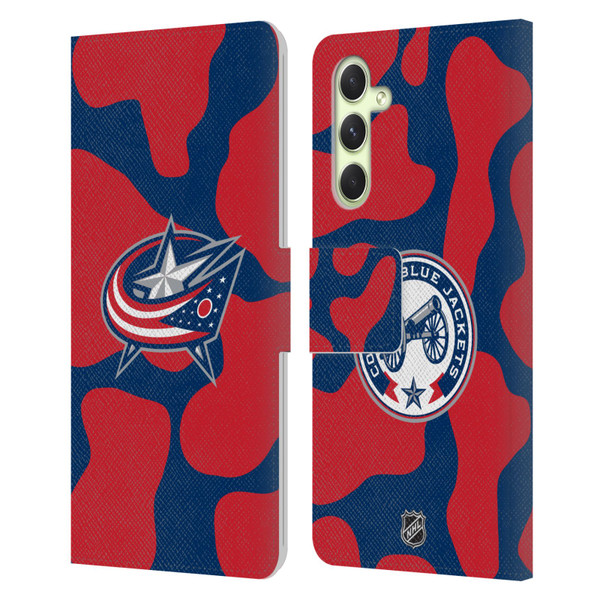 NHL Columbus Blue Jackets Cow Pattern Leather Book Wallet Case Cover For Samsung Galaxy A54 5G
