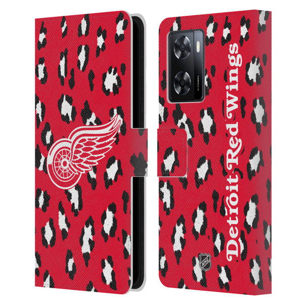 NHL Detroit Red Wings Leopard Patten Leather Book Wallet Case Cover For OPPO A57s