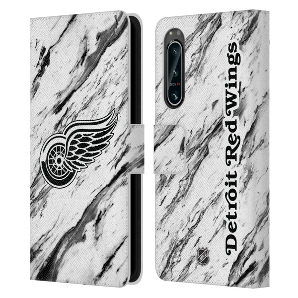 NHL Detroit Red Wings Marble Leather Book Wallet Case Cover For Sony Xperia 5 IV