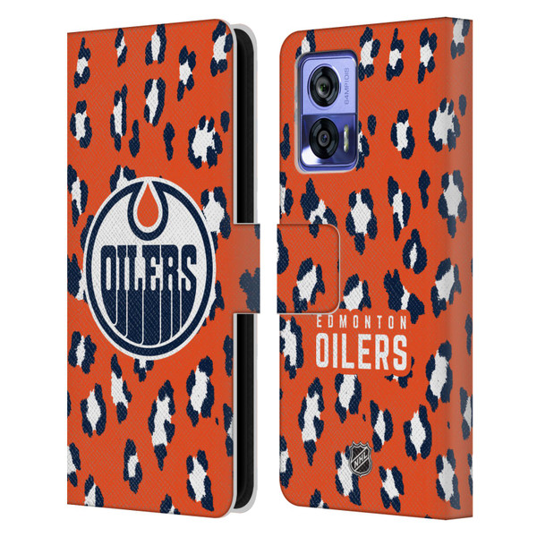 NHL Edmonton Oilers Leopard Patten Leather Book Wallet Case Cover For Motorola Edge 30 Neo 5G