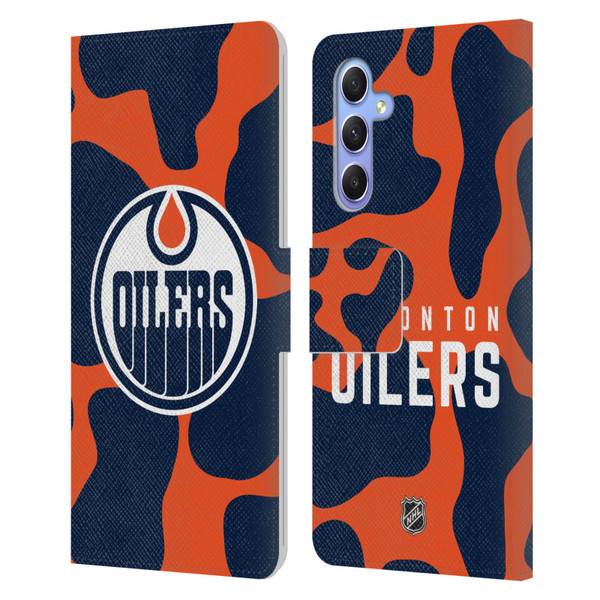 NHL Edmonton Oilers Cow Pattern Leather Book Wallet Case Cover For Samsung Galaxy A34 5G