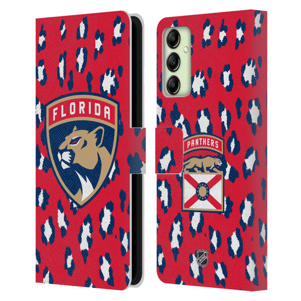 NHL Florida Panthers Leopard Patten Leather Book Wallet Case Cover For Samsung Galaxy A14 5G
