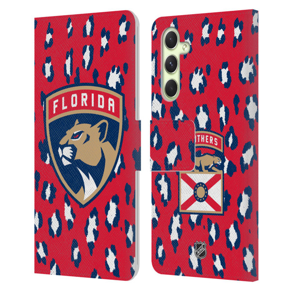 NHL Florida Panthers Leopard Patten Leather Book Wallet Case Cover For Samsung Galaxy A54 5G