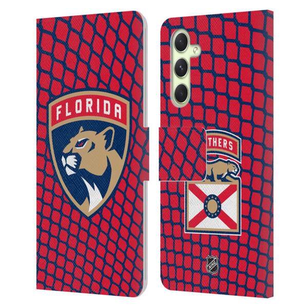 NHL Florida Panthers Net Pattern Leather Book Wallet Case Cover For Samsung Galaxy A54 5G