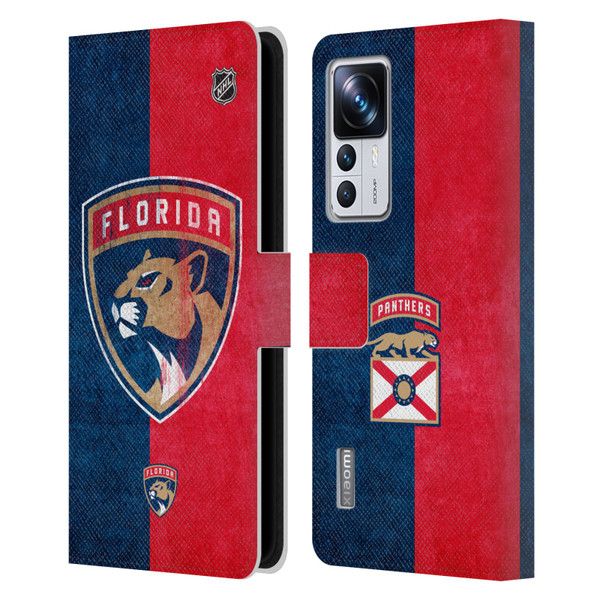 NHL Florida Panthers Half Distressed Leather Book Wallet Case Cover For Xiaomi 12T Pro