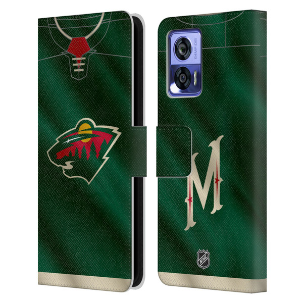 NHL Minnesota Wild Jersey Leather Book Wallet Case Cover For Motorola Edge 30 Neo 5G