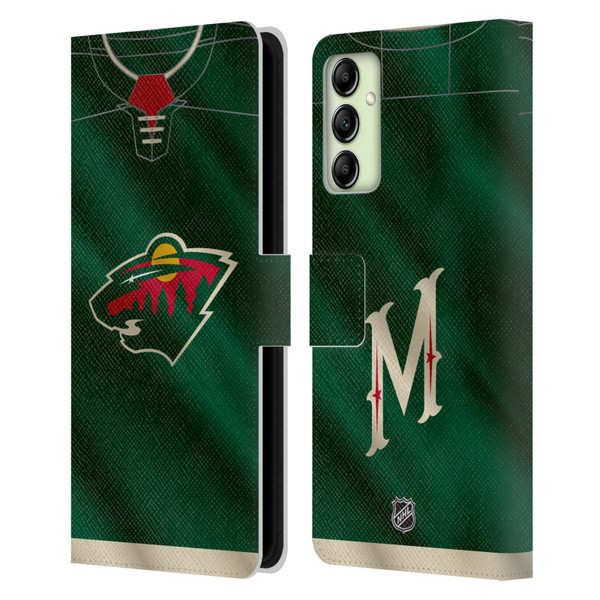 NHL Minnesota Wild Jersey Leather Book Wallet Case Cover For Samsung Galaxy A14 5G