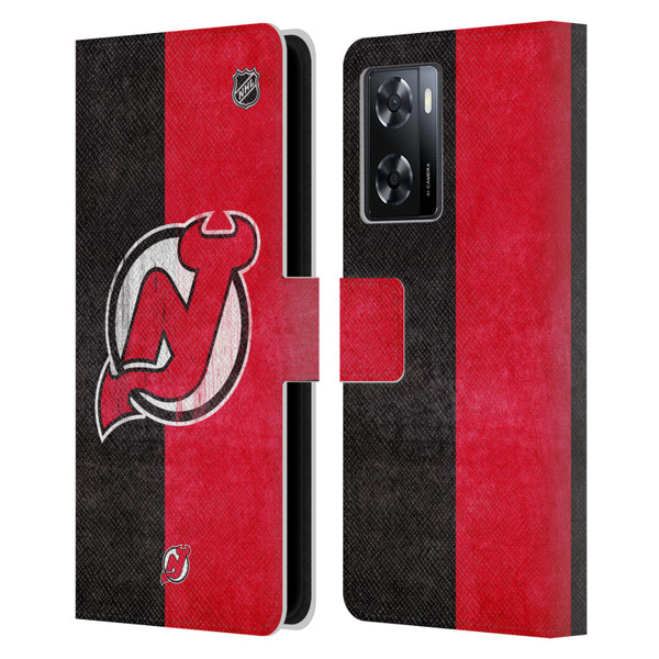 NHL New Jersey Devils Half Distressed Leather Book Wallet Case Cover For OPPO A57s