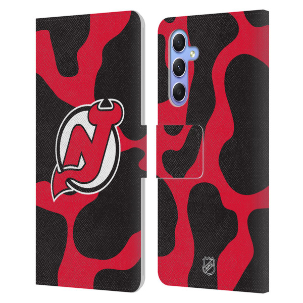 NHL New Jersey Devils Cow Pattern Leather Book Wallet Case Cover For Samsung Galaxy A34 5G