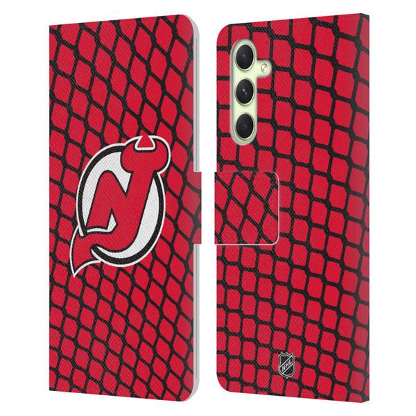 NHL New Jersey Devils Net Pattern Leather Book Wallet Case Cover For Samsung Galaxy A54 5G