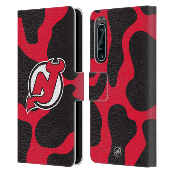 NHL New Jersey Devils Cow Pattern Leather Book Wallet Case Cover For Sony Xperia 5 IV