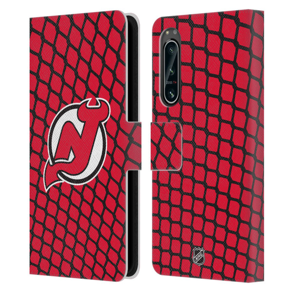 NHL New Jersey Devils Net Pattern Leather Book Wallet Case Cover For Sony Xperia 5 IV