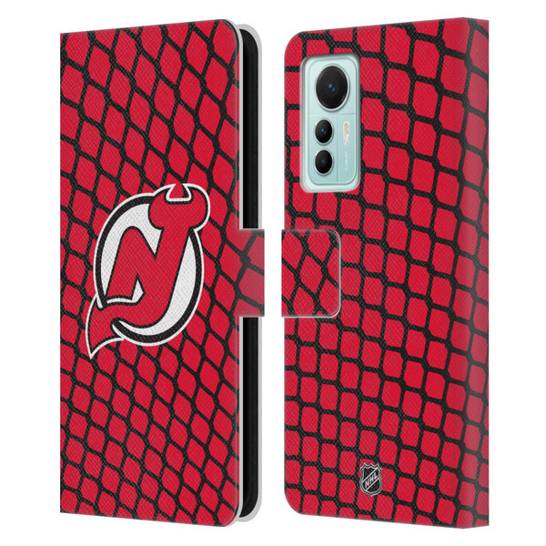 NHL New Jersey Devils Net Pattern Leather Book Wallet Case Cover For Xiaomi 12 Lite