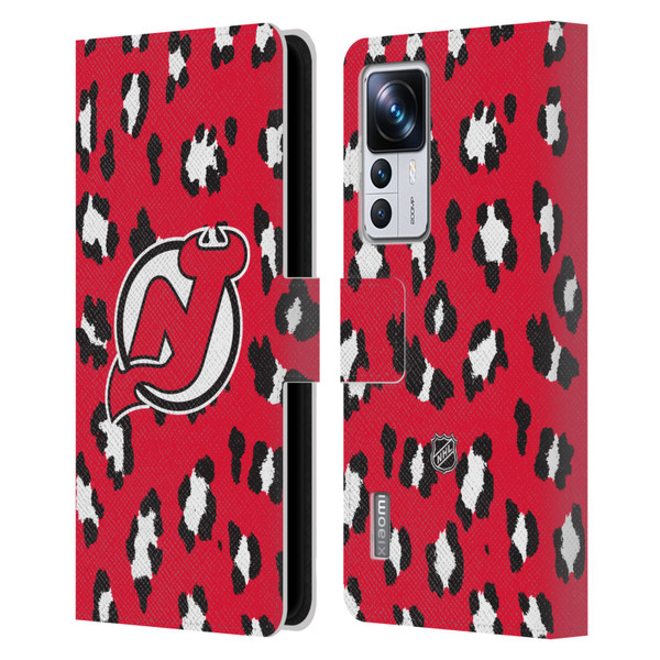 NHL New Jersey Devils Leopard Patten Leather Book Wallet Case Cover For Xiaomi 12T Pro
