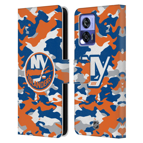NHL New York Islanders Camouflage Leather Book Wallet Case Cover For Motorola Edge 30 Neo 5G