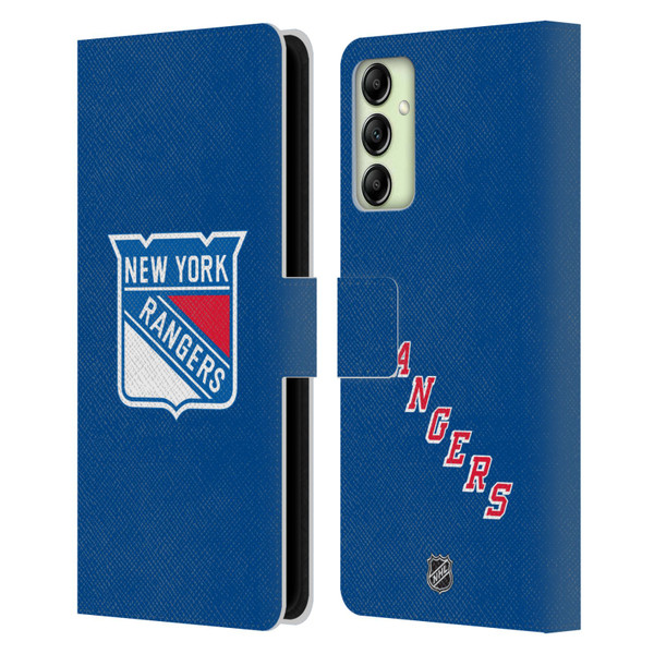 NHL New York Rangers Plain Leather Book Wallet Case Cover For Samsung Galaxy A14 5G