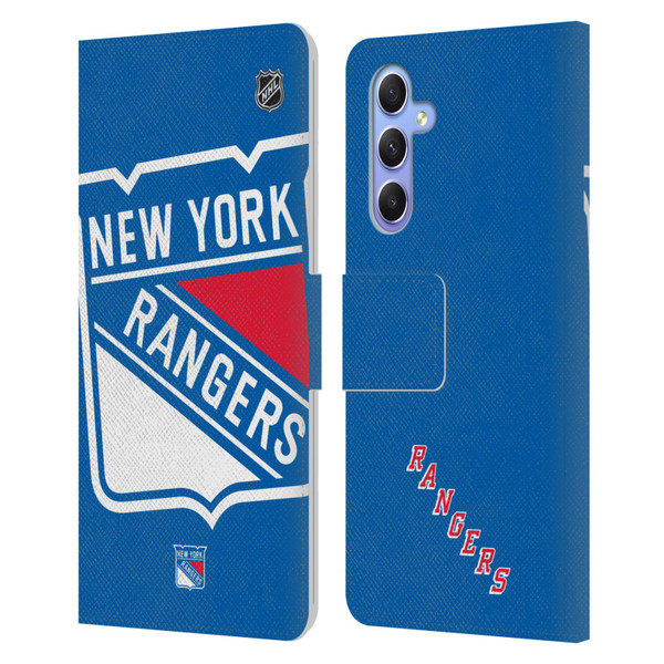 NHL New York Rangers Oversized Leather Book Wallet Case Cover For Samsung Galaxy A34 5G