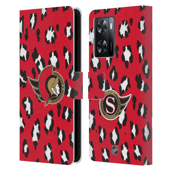NHL Ottawa Senators Leopard Patten Leather Book Wallet Case Cover For OPPO A57s