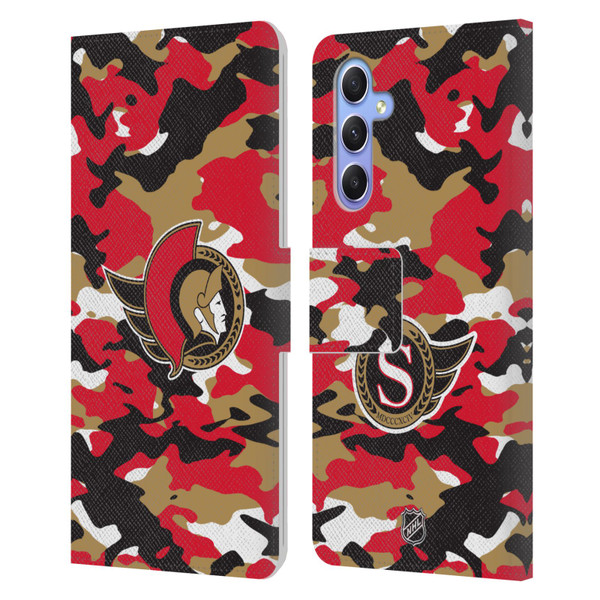 NHL Ottawa Senators Camouflage Leather Book Wallet Case Cover For Samsung Galaxy A34 5G