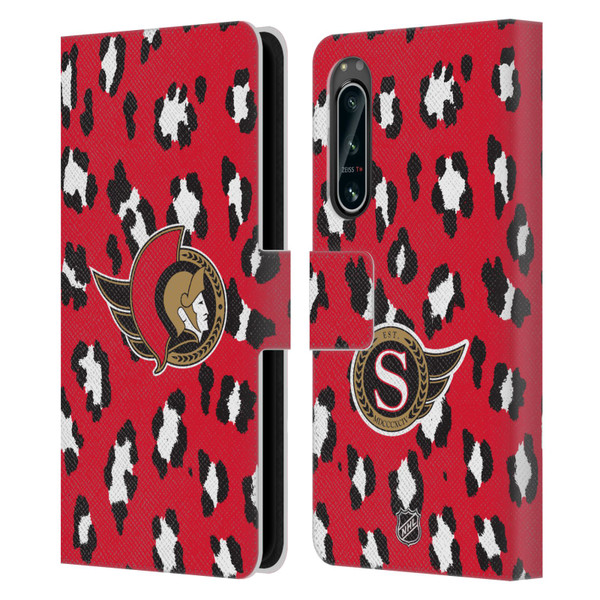 NHL Ottawa Senators Leopard Patten Leather Book Wallet Case Cover For Sony Xperia 5 IV