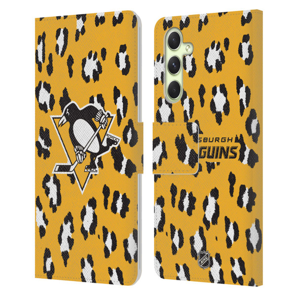 NHL Pittsburgh Penguins Leopard Patten Leather Book Wallet Case Cover For Samsung Galaxy A54 5G