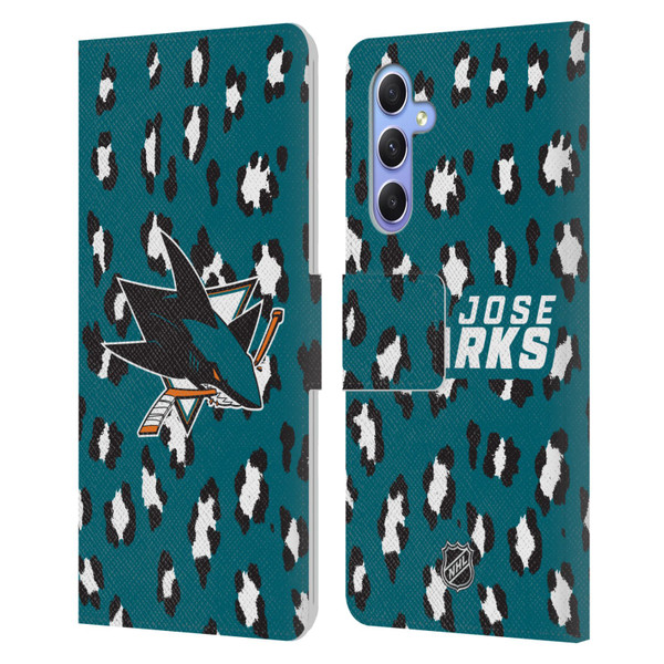 NHL San Jose Sharks Leopard Patten Leather Book Wallet Case Cover For Samsung Galaxy A34 5G