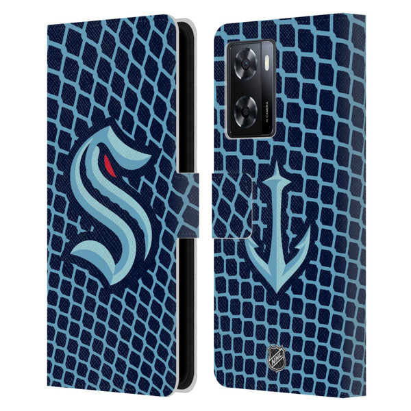 NHL Seattle Kraken Net Pattern Leather Book Wallet Case Cover For OPPO A57s