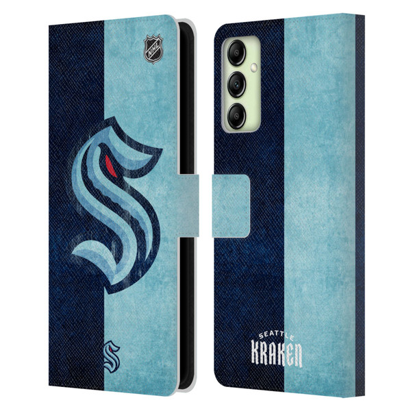 NHL Seattle Kraken Half Distressed Leather Book Wallet Case Cover For Samsung Galaxy A14 5G