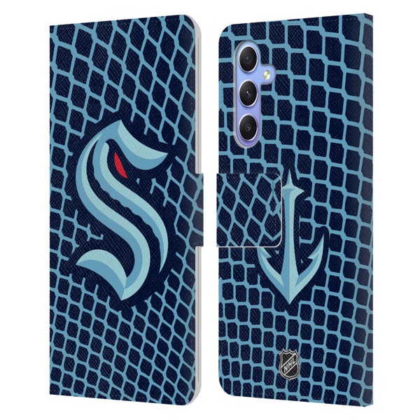 NHL Seattle Kraken Net Pattern Leather Book Wallet Case Cover For Samsung Galaxy A34 5G