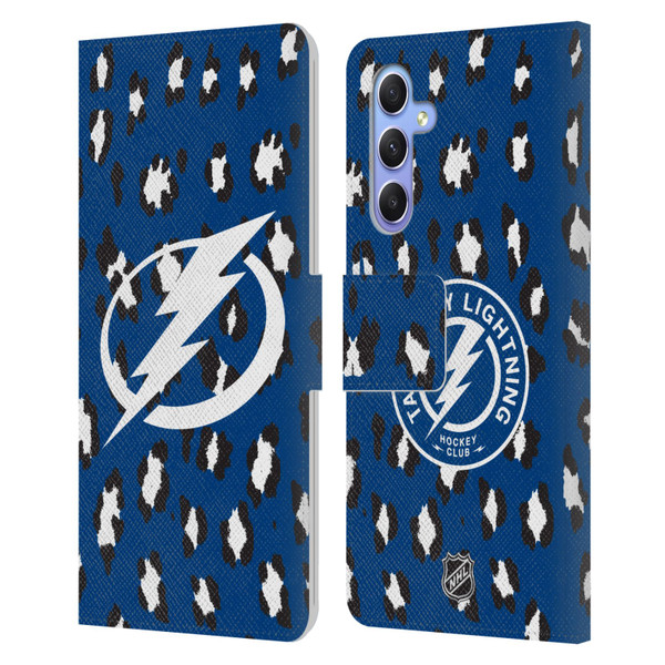 NHL Tampa Bay Lightning Leopard Patten Leather Book Wallet Case Cover For Samsung Galaxy A34 5G
