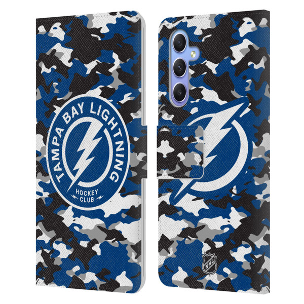 NHL Tampa Bay Lightning Camouflage Leather Book Wallet Case Cover For Samsung Galaxy A34 5G