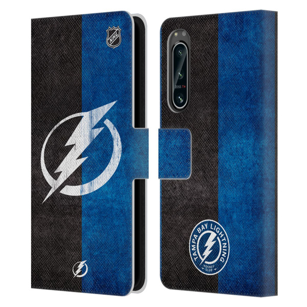 NHL Tampa Bay Lightning Half Distressed Leather Book Wallet Case Cover For Sony Xperia 5 IV