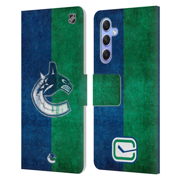 NHL Vancouver Canucks Half Distressed Leather Book Wallet Case Cover For Samsung Galaxy A34 5G