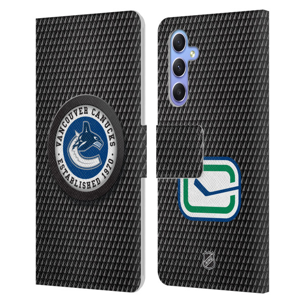 NHL Vancouver Canucks Puck Texture Leather Book Wallet Case Cover For Samsung Galaxy A34 5G