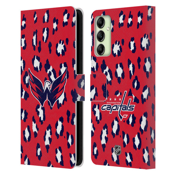 NHL Washington Capitals Leopard Patten Leather Book Wallet Case Cover For Samsung Galaxy A14 5G
