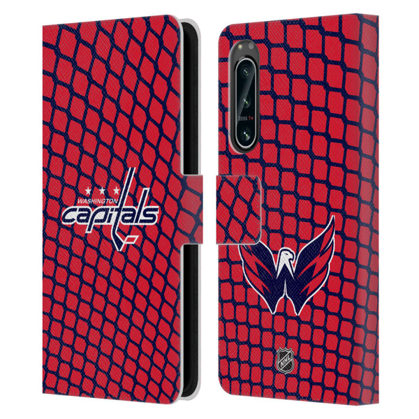 NHL Washington Capitals Net Pattern Leather Book Wallet Case Cover For Sony Xperia 5 IV