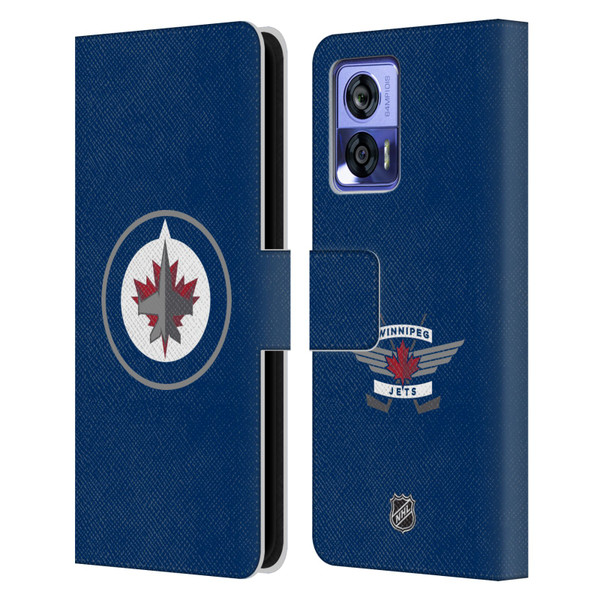 NHL Winnipeg Jets Plain Leather Book Wallet Case Cover For Motorola Edge 30 Neo 5G