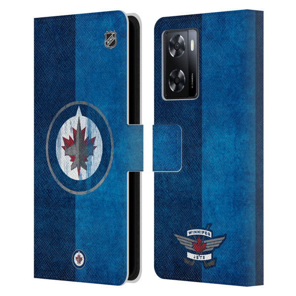 NHL Winnipeg Jets Half Distressed Leather Book Wallet Case Cover For OPPO A57s
