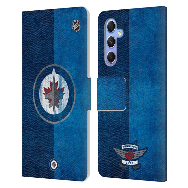 NHL Winnipeg Jets Half Distressed Leather Book Wallet Case Cover For Samsung Galaxy A34 5G