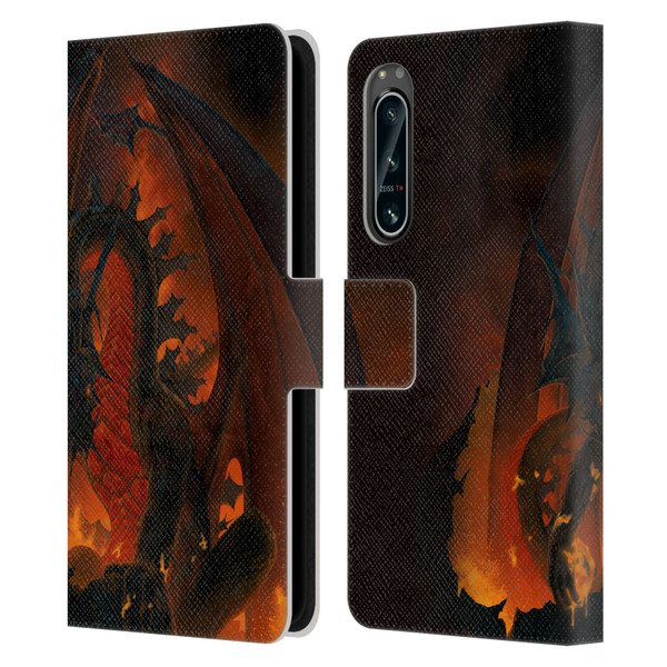 Vincent Hie Dragons 2 Fireball Leather Book Wallet Case Cover For Sony Xperia 5 IV