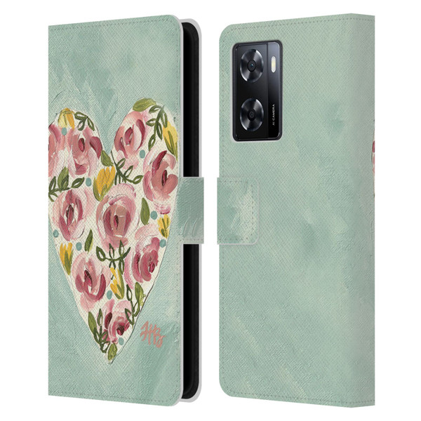 Haley Bush Floral Painting Valentine Heart Leather Book Wallet Case Cover For OPPO A57s