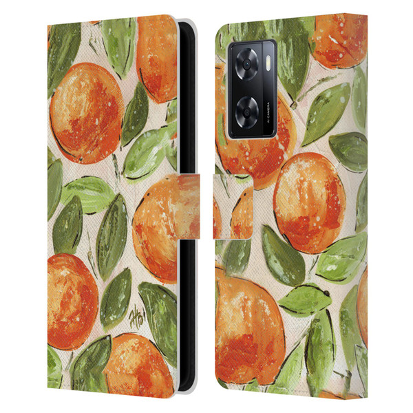 Haley Bush Pattern Painting Orange Splash Leather Book Wallet Case Cover For OPPO A57s