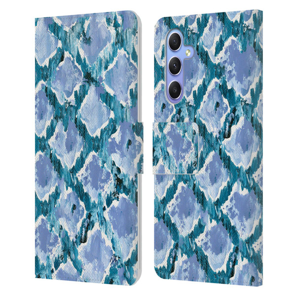 Haley Bush Pattern Painting Blue Diamond Leather Book Wallet Case Cover For Samsung Galaxy A34 5G