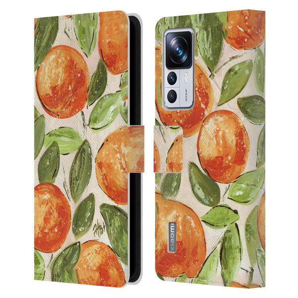 Haley Bush Pattern Painting Orange Splash Leather Book Wallet Case Cover For Xiaomi 12T Pro