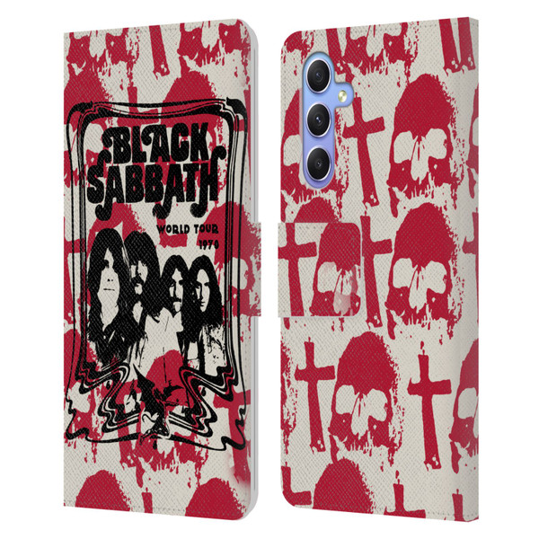 Black Sabbath Key Art Skull Cross World Tour Leather Book Wallet Case Cover For Samsung Galaxy A34 5G