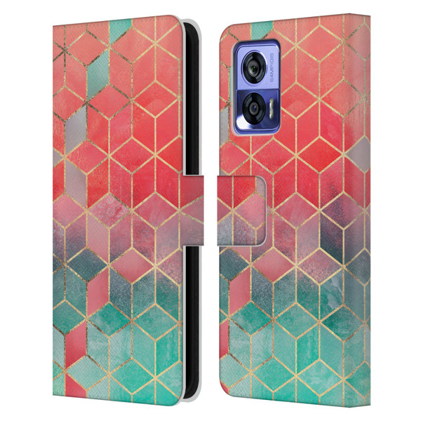 Elisabeth Fredriksson Cubes Collection Rose And Turquoise Leather Book Wallet Case Cover For Motorola Edge 30 Neo 5G