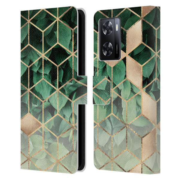 Elisabeth Fredriksson Sparkles Leaves And Cubes Leather Book Wallet Case Cover For OPPO A57s