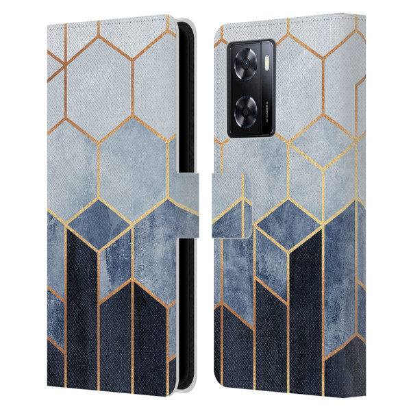 Elisabeth Fredriksson Sparkles Soft Blue Hexagons Leather Book Wallet Case Cover For OPPO A57s