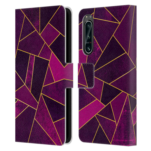 Elisabeth Fredriksson Stone Collection Purple Leather Book Wallet Case Cover For Sony Xperia 5 IV